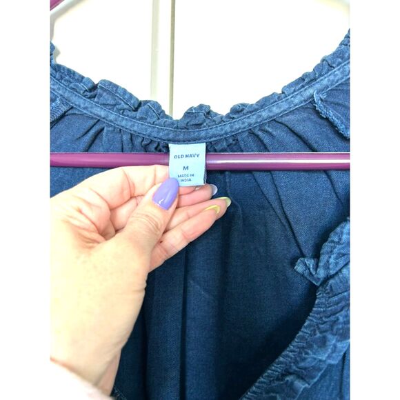 OLD NAVY Denim Chambray Balloon Sleeve Blouse Women's Size M - Picture 6 of 6